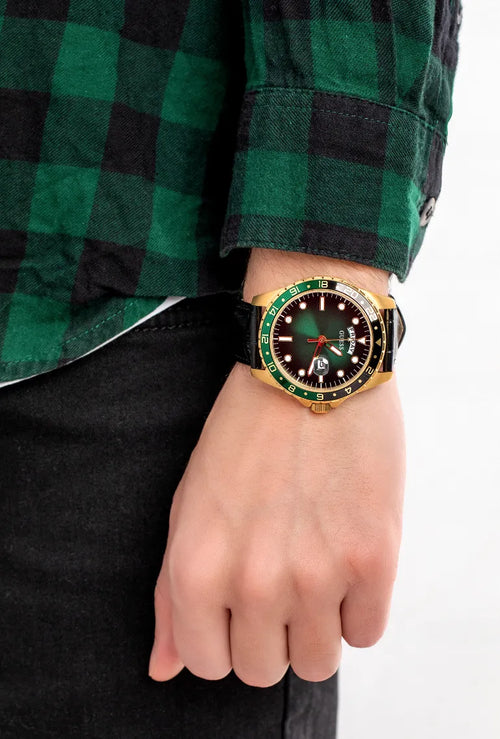 guess leather analog green dial men’s watch