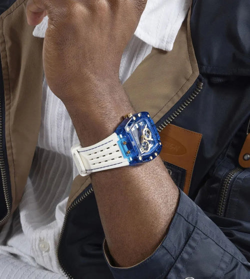 Guess Phoenix Analog Blue Dial White Silicone Strap
